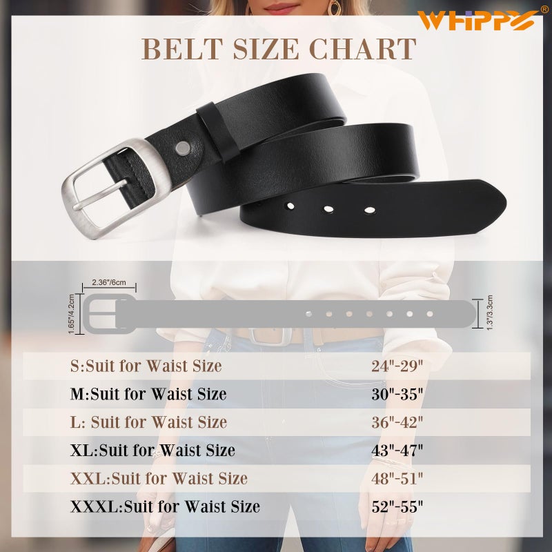 WHIPPY Women Leather Belts for Jeans Pants Fashion Dress Belt for Women with Solid Pin Buckle, Black, L - Image 4
